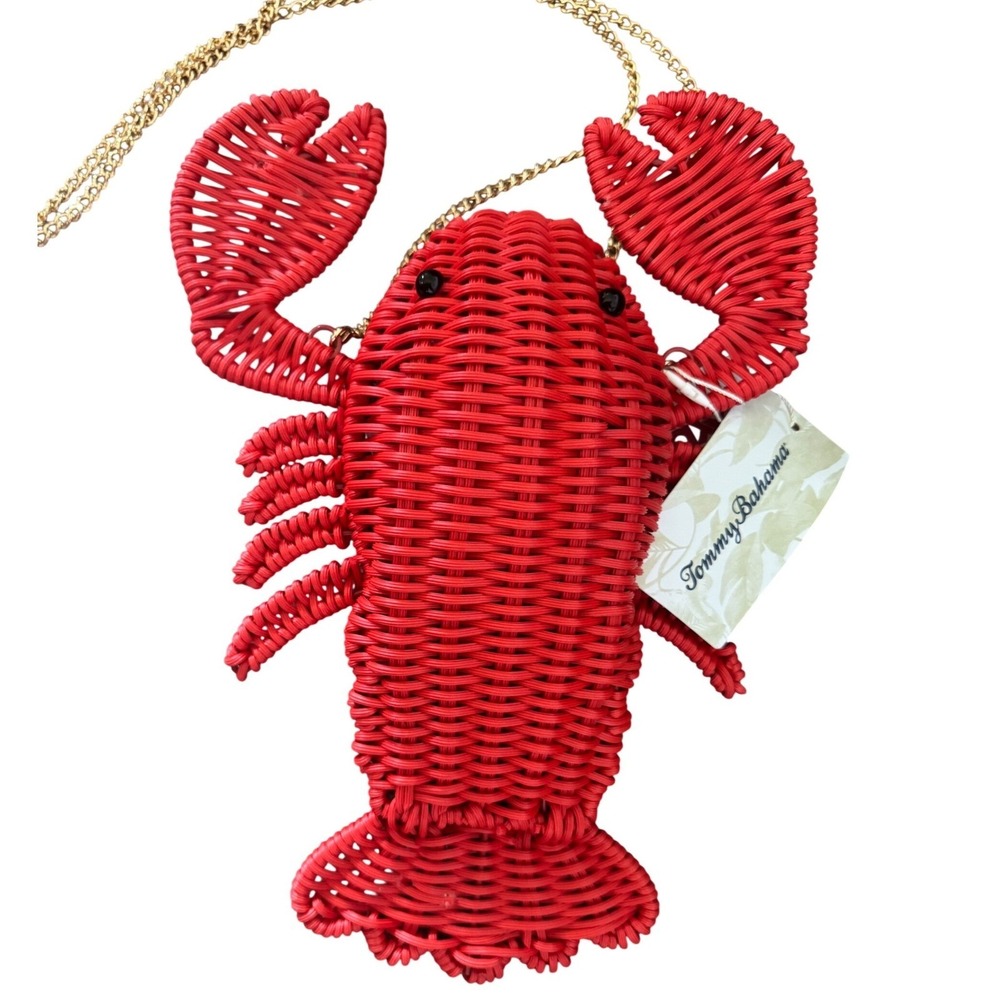 Tommy Bahama Viral Red Lobster Wicker Crossbody Bag Gold Tone Chain Strap NWT
